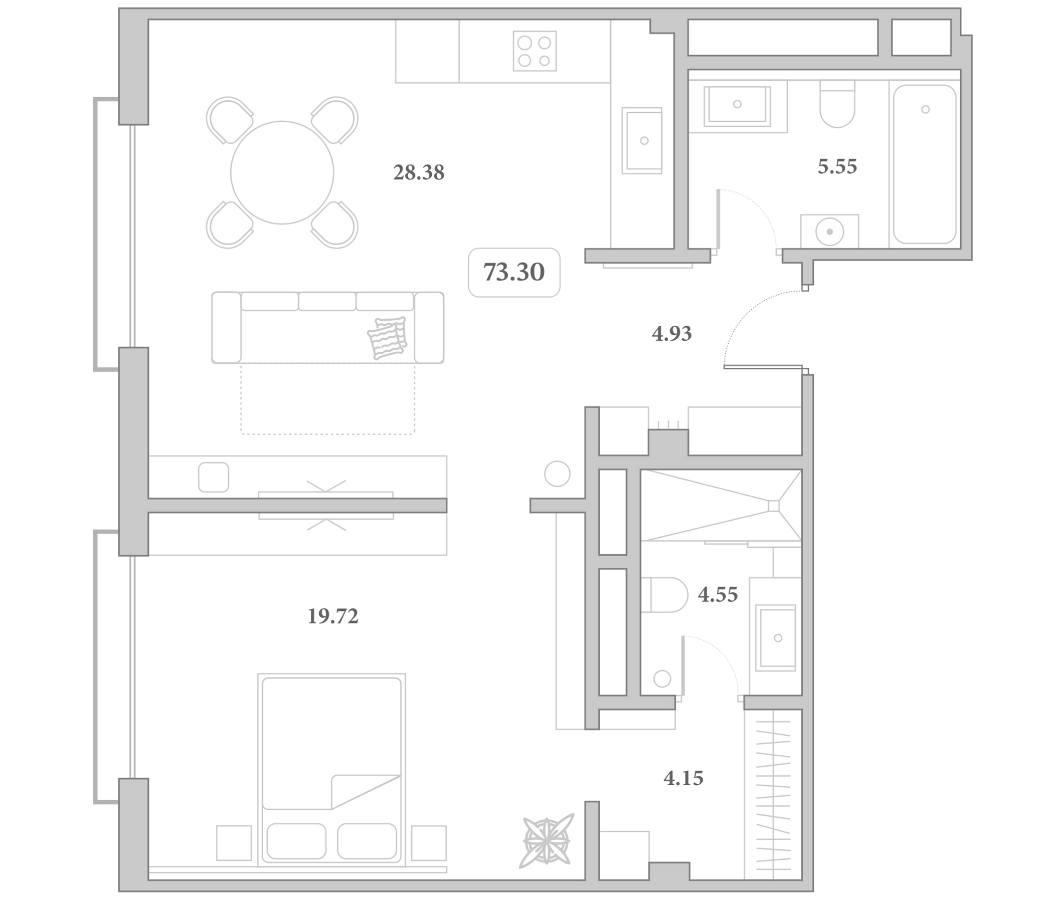 2-комн., 67.28 м², 6/7 этаж, ЖК «Граф Толстой»