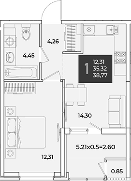 1-комн., 36.17 м², 2/18 этаж, ЖК «Образцово»