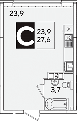 Студия, 27.6 м², 7/16 этаж, ЖК «Самолет»