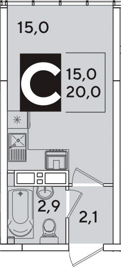 Студия, 20 м², 16/16 этаж, ЖК «Самолет»