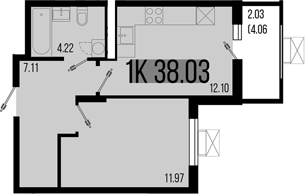 1-комн., 36 м², 4/8 этаж, ЖК «Цветной бульвар»