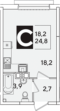 Студия, 24.8 м², 2/16 этаж, ЖК «Самолет»