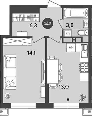 1-комн., 37.2 м², 10/18 этаж, ЖК «Порто-Ново»