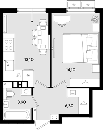 1-комн., 37.4 м², 7/18 этаж, ЖК «Порто-Ново»