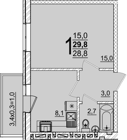 Продается 1-комн. квартира, 28.8 м²