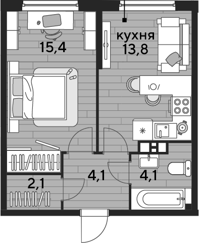 1-комн., 39.5 м², 5/16 этаж, ЖК «DОГМА ПАРК»