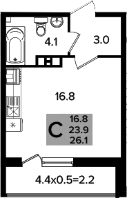 Студия, 23.9 м², 5/16 этаж, ЖК «Сармат»