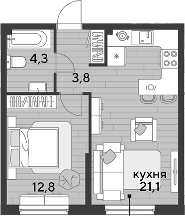 1-комн., 42 м², 2/16 этаж, ЖК «DОГМА ПАРК»