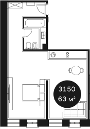 Объект, 36.85 м², 3/4 этаж, ЖК «Резиденция Волна»