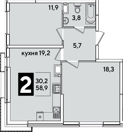 3-комн., 58.9 м², 11/16 этаж, ЖК «Самолет»
