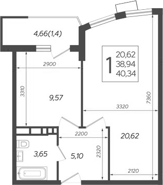 1-комн., 38.94 м², 19/21 этаж, ЖК «Режиссер»