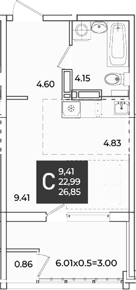 Студия, 23.85 м², 10/18 этаж, ЖК «Образцово»