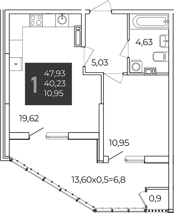 1-комн., 40.23 м², 15/21 этаж, ЖК «Образцово»
