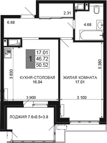 Продается 2-комн. квартира, 46.72 м²