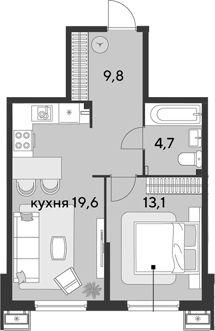 2-комн., 47.2 м², 2/9 этаж, ЖК «Парк Победы»