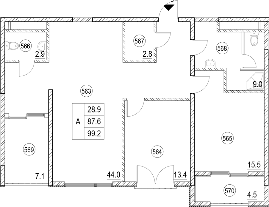2-комн., 94.7 м², 5/10 этаж, ЖК «Cosmos Park Hotel Macesta»