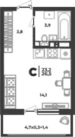 Студия, 21.8 м², 3/9 этаж, ЖК «Лето»
