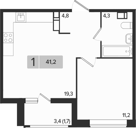 1-комн., 39.5 м², 12/18 этаж, ЖК «Эрмитаж»