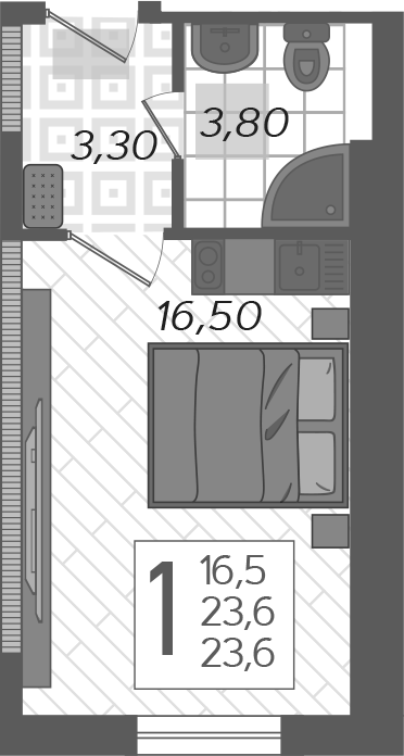 Студия, 23.6 м², 1/12 этаж, ЖК «Летний»