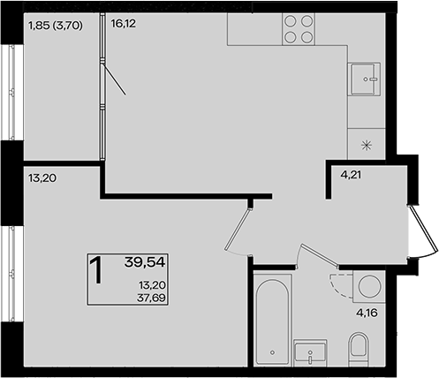 2-комн., 37.69 м², 14/18 этаж, ЖК «Патрики»