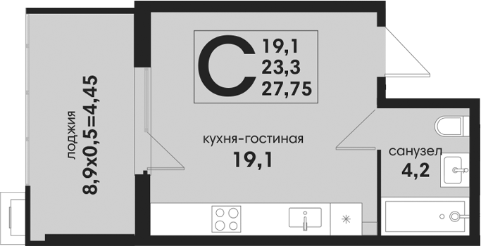 Студия, 23.3 м², 1/4 этаж, ЖК «Новая Елизаветка»