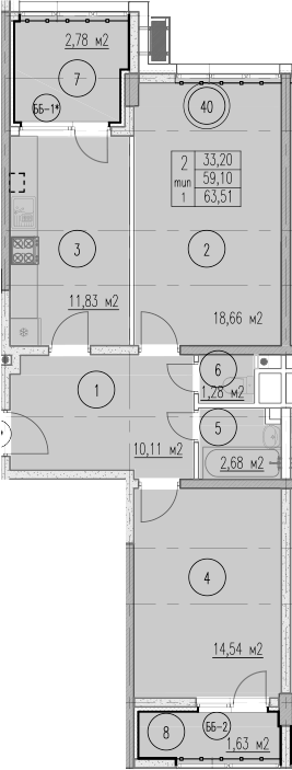 2-комн., 59.1 м², 6/9 этаж, ЖК «Agoy Park Residence by Lavicon»
