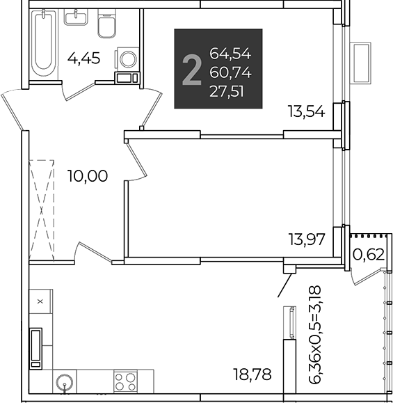 2-комн., 60.73 м², 17/21 этаж, ЖК «Образцово»