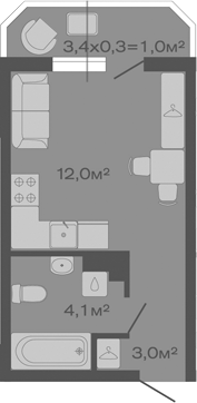 Студия, 19.1 м², 2/4 этаж, ЖК «Дзенпарк»
