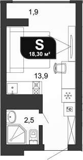 Студия, 16.4 м², 7/19 этаж, ЖК «Сочи Парк»