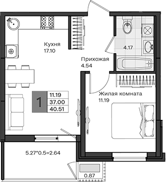 1-комн., 37 м², 7/8 этаж, ЖК «МОНО квартал»