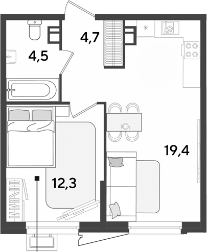 2-комн., 40.9 м², 9/9 этаж, ЖК «Парк Победы»