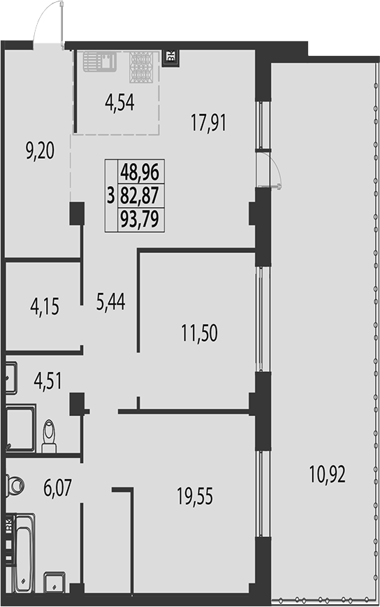 Продается 3-комн. квартира, 82.87 м²