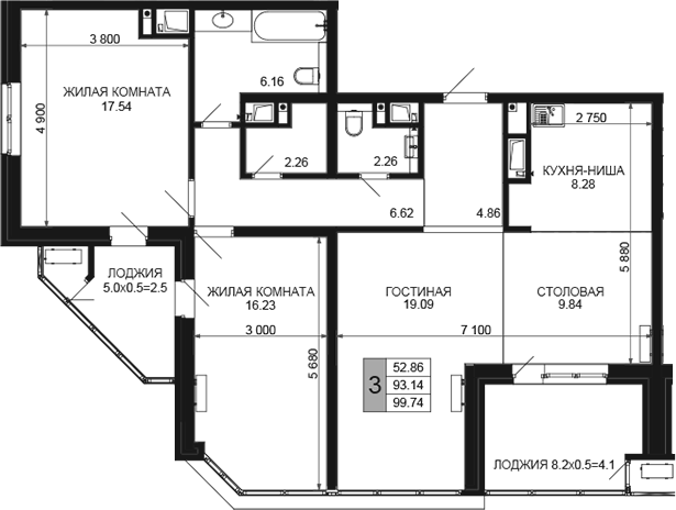 Продается 4-комн. квартира, 93.14 м²