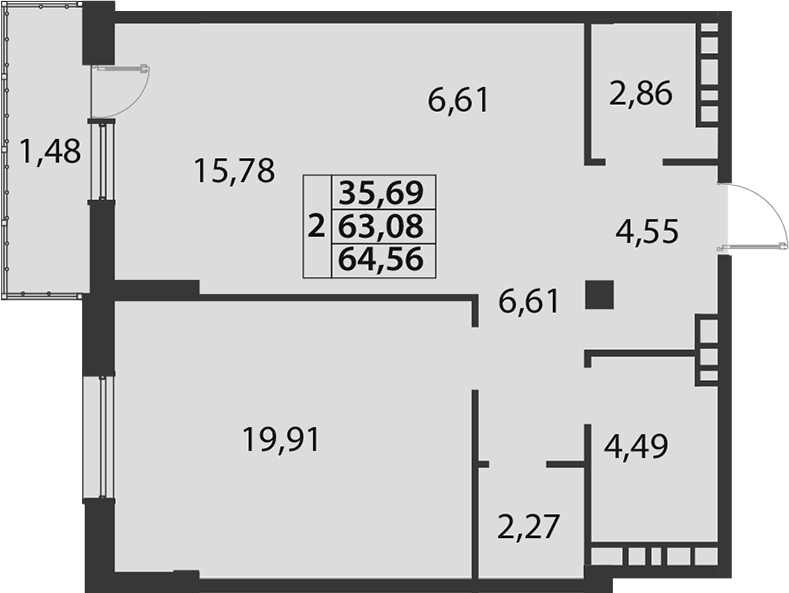 Продается 2-комн. квартира, 63.08 м²
