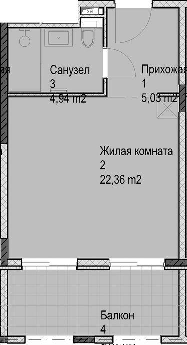 Студия, 32.33 м², 4/6 этаж, ЖК «Гостиничный комплекс Николай 1»
