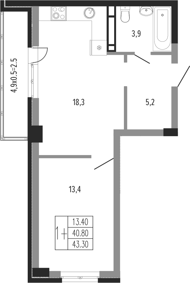 2-комн., 40.8 м², 3/15 этаж, ЖК «Екатерининский парк»