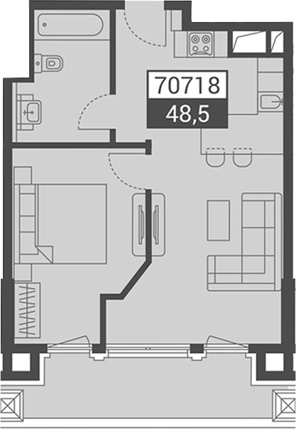 Продается 1-комн. квартира, 48.5 м²