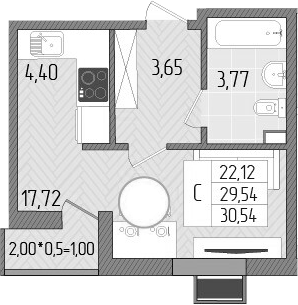 Студия, 29.54 м², 2/8 этаж, ЖК «Сады у моря»