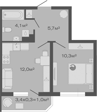 1-комн., 32.1 м², 1/4 этаж, ЖК «Дзенпарк»