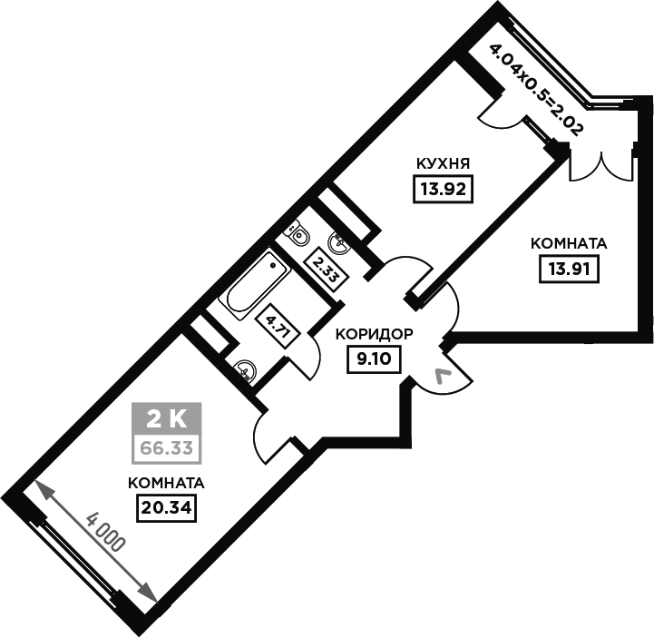 2-комн., 64.31 м², 17/21 этаж, ЖК «Сердце»