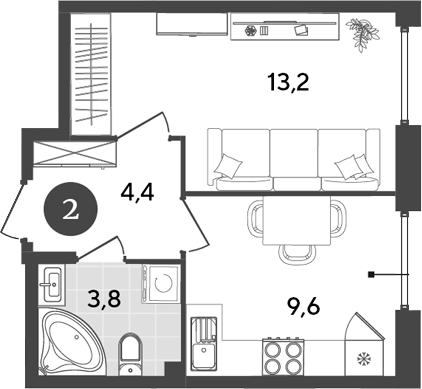 1-комн., 31 м², 2/9 этаж, ЖК «Порто-Ново»