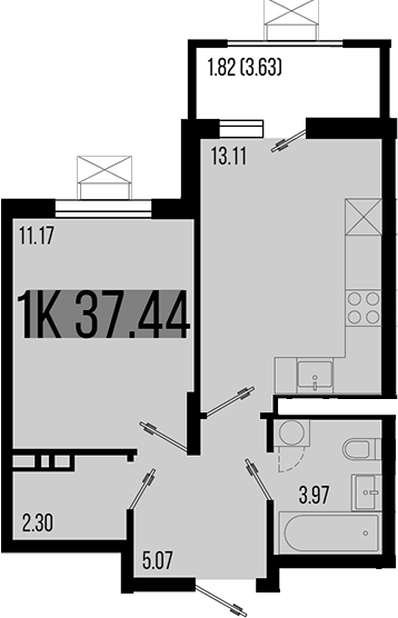 1-комн., 35.62 м², 8/8 этаж, ЖК «Цветной бульвар»