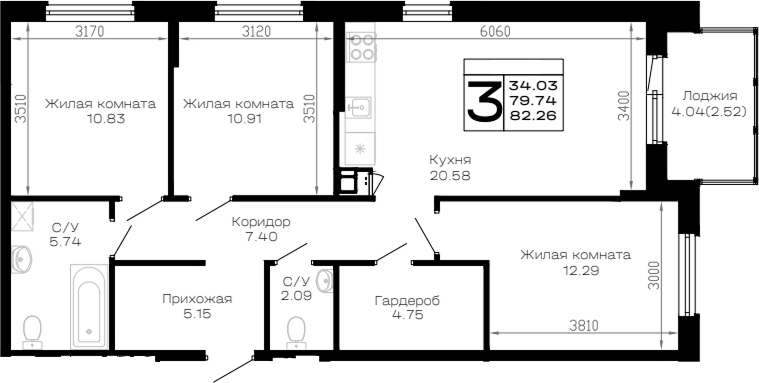 3-комн. Усадьба Гостагаевская