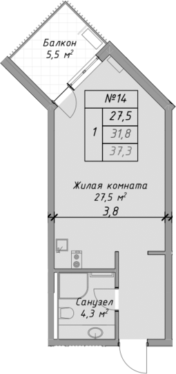 Студия, 31.8 м², 1/4 этаж, ЖК «Оазис Азова»