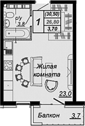 Студия, 26.8 м², 6/16 этаж, ЖК «Чайные Холмы»