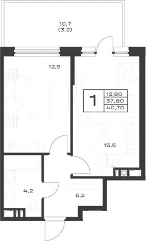 1-комн., 38.6 м², 1/4 этаж, ЖК «ЭкоСфера. ГК Во-первых»