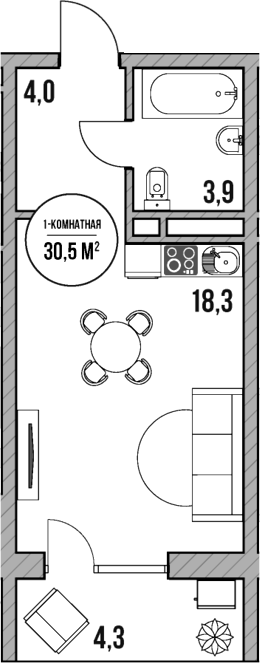 Студия, 26.2 м², 5/5 этаж, ЖК «МореТут»