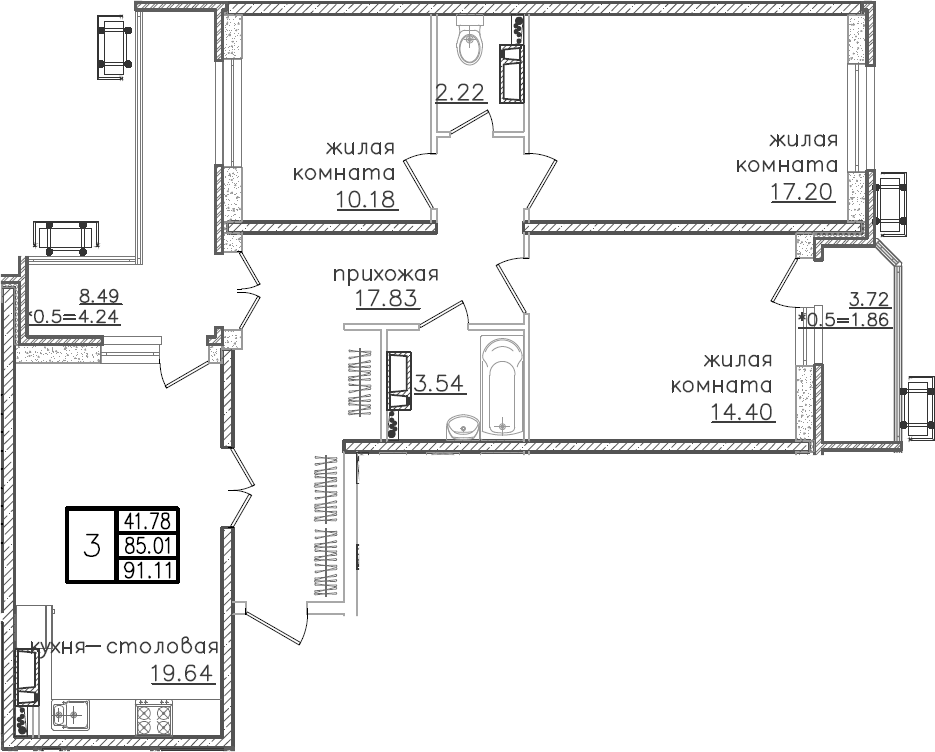 4+ комнаты, 85.01 м², 18/23 этаж, ЖК «Урал»