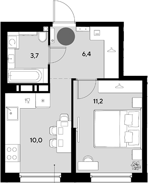 1-комн., 31.3 м², 14/16 этаж, ЖК «Грейд»