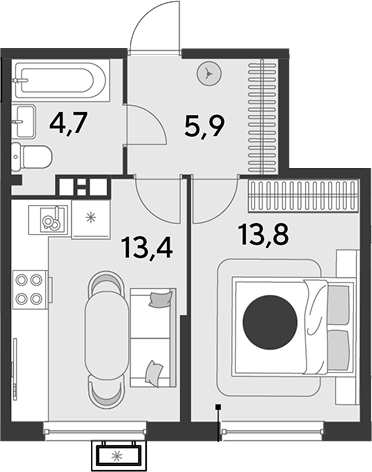 2-комн., 37.8 м², 2/16 этаж, ЖК «Парк Победы»